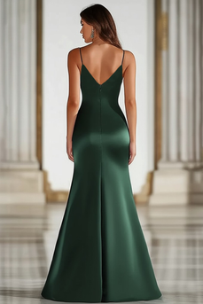 Dark Green Mermaid Satin Spaghetti Straps Long Formal Dress