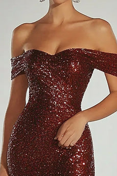 Sparkly Burgundy Sequin Mermaid Floor Length Formal Dress