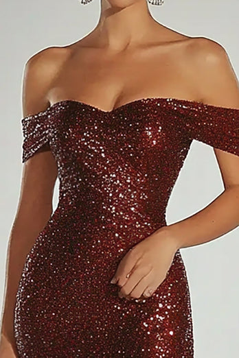 Sparkly Burgundy Sequin Mermaid Floor Length Formal Dress