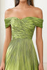 Load image into Gallery viewer, Green Off the Shoulder A Line Pleated Long Formal Dress
