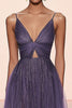 Load image into Gallery viewer, Glitter Grey Purple Spaghetti Straps Tulle A Line Long Formal Dress