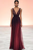 Load image into Gallery viewer, Sparkly Burgundy V-Neck Tulle Sheath Long Formal Dress