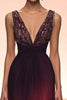 Load image into Gallery viewer, Sparkly Burgundy V-Neck Tulle Sheath Long Formal Dress