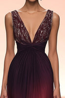 Load image into Gallery viewer, Sparkly Burgundy V-Neck Tulle Sheath Long Formal Dress