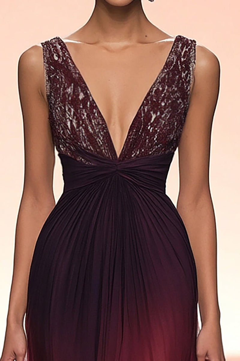 Load image into Gallery viewer, Sparkly Burgundy V-Neck Tulle Sheath Long Formal Dress