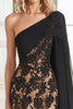 Load image into Gallery viewer, Black One Shoulder Lace Mermaid Formal Dress with Cape