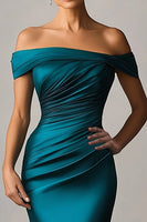 Load image into Gallery viewer, Peacock Blue Mermaid Off The Shoulder Satin Formal Dress
