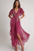 Load image into Gallery viewer, Dark Pink V Neck A Line Floral Maxi Formal Dress with Ruffles