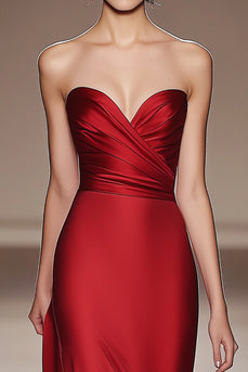 Red Sweetheart Satin Mermaid Long Formal Dress