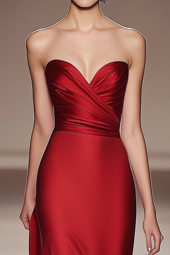 Red Sweetheart Satin Mermaid Long Formal Dress