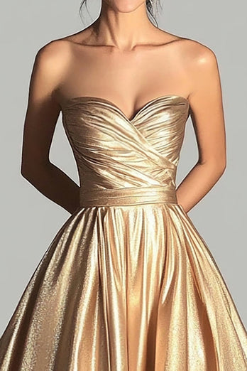 Glitter Gold Sweetheart Ball Gown Long Formal Dress