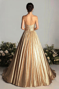 Glitter Gold Sweetheart Ball Gown Long Formal Dress