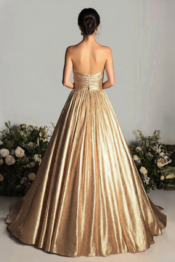 Glitter Gold Sweetheart Ball Gown Long Formal Dress