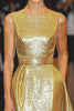 Load image into Gallery viewer, Gold Metallic Scoop Neck A Line Formal Dress with Slit