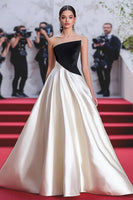 Load image into Gallery viewer, Black White Ball Gown Strapless Satin Formal Dress