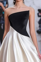 Load image into Gallery viewer, Black White Ball Gown Strapless Satin Formal Dress