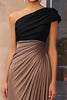 Load image into Gallery viewer, Black Brown Sheath One Shoulder Ruched Floor Length Formal Dress