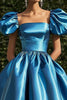 Load image into Gallery viewer, Blue Square Neck Satin Ball Gown Tea Length Formal Dress