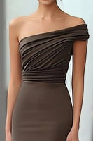 Load image into Gallery viewer, Coffee One Shoulder Ruched Mermaid Long Formal Dress