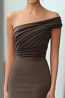 Coffee One Shoulder Ruched Mermaid Long Formal Dress