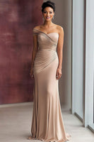 Load image into Gallery viewer, Light Khaki One Shoulder Sheath Ruched Formal Dress
