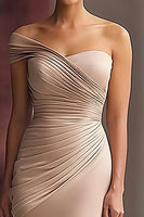 Load image into Gallery viewer, Light Khaki One Shoulder Sheath Ruched Formal Dress