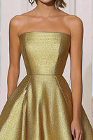 Load image into Gallery viewer, Gold Metallic Strapless Princess Long Formal Dress