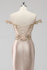 Load image into Gallery viewer, Champagne Off the Shoulder Corset Mermaid Formal Dress with Slit