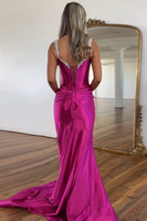 Load image into Gallery viewer, Sparkly Fuchsia Satin Corset Long Formal Dress with Rhinestones