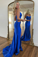 Load image into Gallery viewer, Royal Blue Satin Cut Out Long Formal Dress with Slit