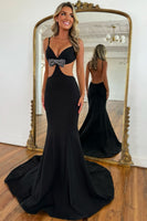 Load image into Gallery viewer, Black Mermaid Cut Out Backless Long Formal Dress