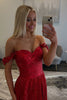 Load image into Gallery viewer, Sparkly Red Metallic Pleated A Line Long Formal Dress with Slit