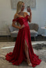 Load image into Gallery viewer, Sparkly Red Metallic Pleated A Line Long Formal Dress with Slit