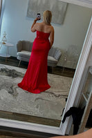 Load image into Gallery viewer, Red Sweetheart Satin Long Formal Dress with Slit