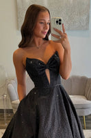 Load image into Gallery viewer, Glitter Fuchsia Beaded A Line Corset Formal Dress