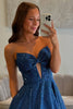 Load image into Gallery viewer, Glitter Fuchsia Beaded A Line Corset Formal Dress