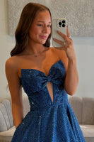 Load image into Gallery viewer, Glitter Fuchsia Beaded A Line Corset Formal Dress