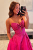 Load image into Gallery viewer, Glitter Fuchsia Beaded A Line Corset Formal Dress
