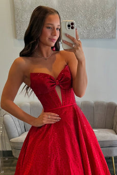 Glitter Fuchsia Beaded A Line Corset Formal Dress