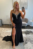 Load image into Gallery viewer, Black Satin Long Mermaid Formal Dress with Beading