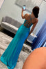 Load image into Gallery viewer, Blue Satin Long Corset Formal Dress with Appliques