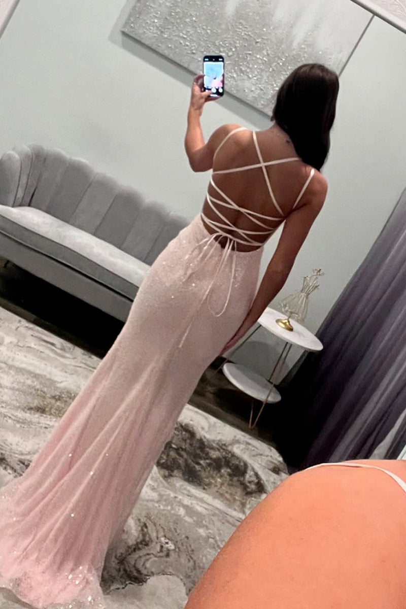Load image into Gallery viewer, Sparkly Light Blue Sequins Mermaid Long Corset Formal Dress