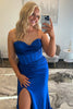 Load image into Gallery viewer, Royal Blue Satin Long Corset Formal Dress with Slit