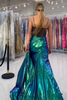 Load image into Gallery viewer, Green Spaghetti Straps Metallic Long Corset Formal Dress with Slit