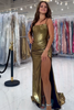 Load image into Gallery viewer, Gold Metallic Mermaid Long Formal Dress with Slit