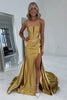 Load image into Gallery viewer, Gold Metallic Mermaid Corset Long Formal Dress with Slit