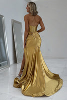 Load image into Gallery viewer, Gold Metallic Mermaid Corset Long Formal Dress with Slit