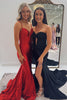 Load image into Gallery viewer, Red Satin Spaghetti Straps Corset Formal Dress with Slit