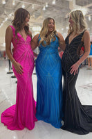 Load image into Gallery viewer, Sparkly Black Beaded Long Formal Dress with Train