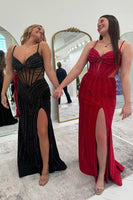 Load image into Gallery viewer, Glitter Burgundy Beaded Long Formal Dress with Slit